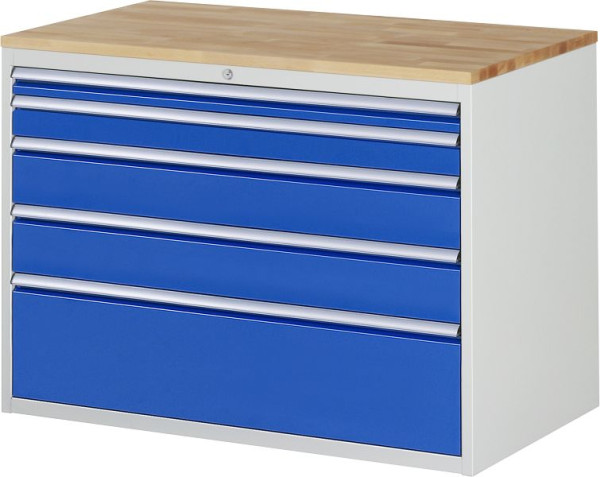 RAU ladekast serie 7000, massief beuken werkblad, 5 x lade maat XXL 1xH60, 1xH90, 2xH150, 1xH270 mm, 1145x825x650 mm, 03-XXL5.2A-B.11