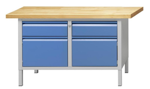 ANKE kastwerkbank; 1500x700 mm; RAL 7035/5012; Links 1 lade 170 mm; 1 deur; Rechts 1 lade 170 mm; 1 deur