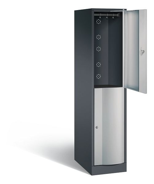 C+P locker dubbellaags XL Resisto, H1950xB396xD640mm, kleur: zwart-grijs/wit aluminium, 8270-173 S10006