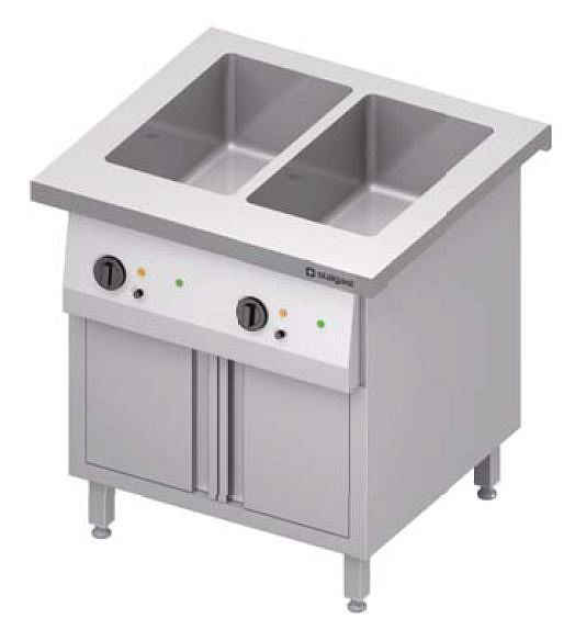 Stalgast bain-marie station "Free Flow" 2x GN1/1 waskommen, met warmhoudkast en draaideuren, 799x735x880 mm RVS deksel, FF08116