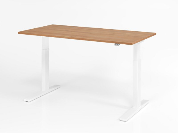 Hammerbacher bureau XMKA16, 160 x 80 cm, blad: walnoot, 25 mm dik, ABS dikke rand, rechthoekige vorm, wit, VXMKA16/N/W