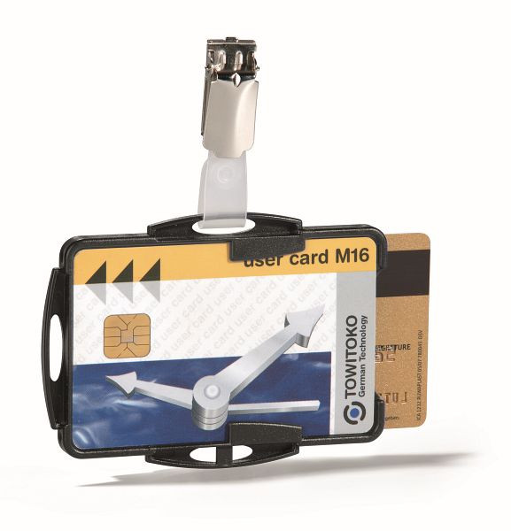 DURABLE ID-kaarthouder DUO met clip voor 2 bedrijfsidentiteitskaarten, zwart, 25 stuks, 821801
