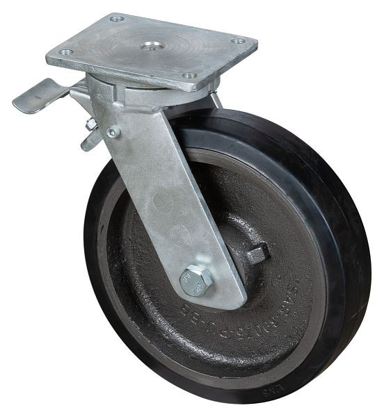BS Rolls Zwaarlastwiel met wiel/slot, breedte 75 mm, Ø300 mm, tot 850 kg, zwarte elastische banden, gegoten wiellichaam, kogellagers, RR120.B81.300