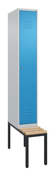 C+P luierkastje Classic PLUS met middenwand, bank, 2120x300x815mm, 7035/5012, cilinderslot, beuken zitlat, 0800507-10F S10048