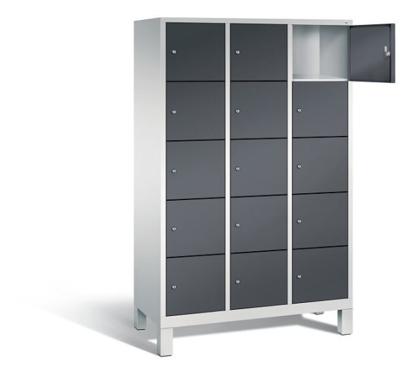 C+P lockerkast Evolo, H1850xB1200xD500mm, kleur: lichtgrijs / zwartgrijs, 48010-325 S10066