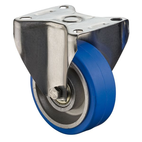 BS Rollen voor bakkerijen, bokwiel, wielbreedte 40 mm, wiel-Ø 100 mm, draagvermogen 100 kg, blauw rubberen loopvlak, aluminium, kogellagers, H110.B24.100