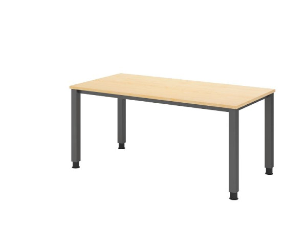 Hammerbacher bureau QS16, 160 x 80 cm, blad: esdoorn, 25 mm dik, 4-poots frame in grafiet (vergelijkbaar met RAL 7012), werkhoogte 68-83,5 cm, VQS16/3/G
