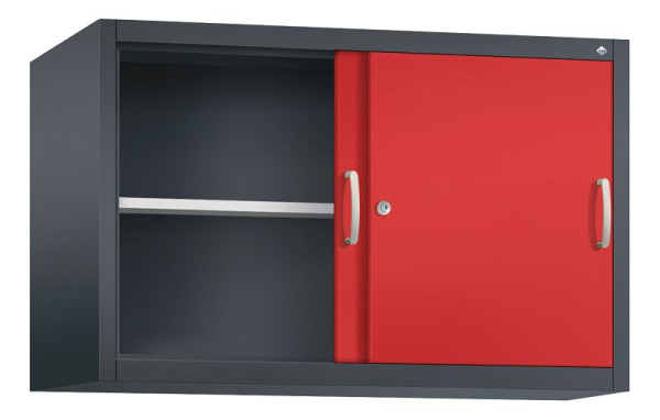 C+P bovenkast Acurado, H790xB1200xD500mm, kleur: zwartgrijs / vuurrood, beugelgreep, 2 niveaus, 2055-00 S10098