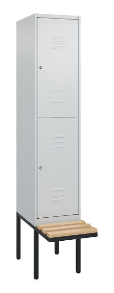 C+P dubbeldekkerkast Classic PLUS, 2120x400x815mm, 7035/7035, cilindersloten, beukenhouten zitlatten, zwevende zitting, 0803407-12 S10099