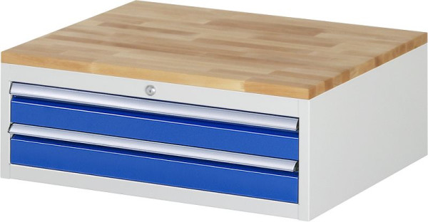 RAU ladekast serie 7000, B770 x D650 x H285mm, 2 x lade maat XL 2xH90 mm, massief beuken werkblad, dikte 25 mm, 03-XL1.3A-B.11
