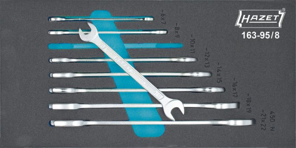 Hazet dubbele steeksleutelset, buitenzeskantprofiel, 6 x 7 - 21 x 22, aantal gereedschappen: 8, safety insert system (SIS), 163-95/8