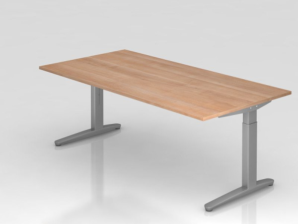 Hammerbacher bureau C-poot 200x100cm walnoot/zilver, rechthoekige vorm, VXB2E/N/SS