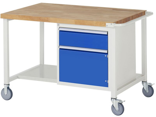 RAU verrijdbare werkbank 8000 - model 8152, B1250 x D900 x H880-1080 mm, systeemonderstel B1245 x D850 mm, 1 x lade, 1 x draaideur, 05-8152A6-129B4H.11