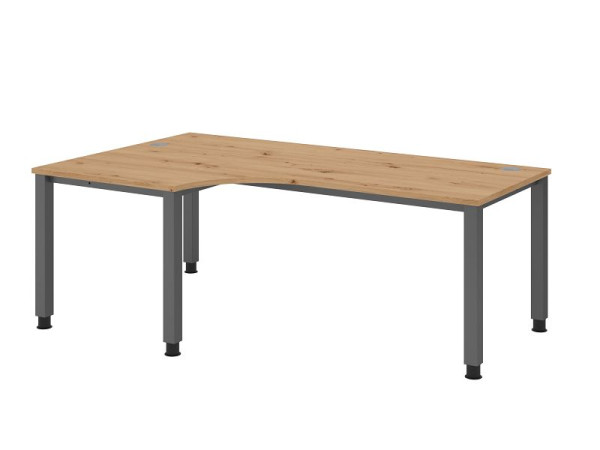 Hammerbacher bureau QS82, 200 x 120 cm, blad: knoestig eiken, 25 mm dik, hoekvorm 90°, 4-poots frame in grafiet, werkhoogte 68-83,5 cm, VQS82/R/G