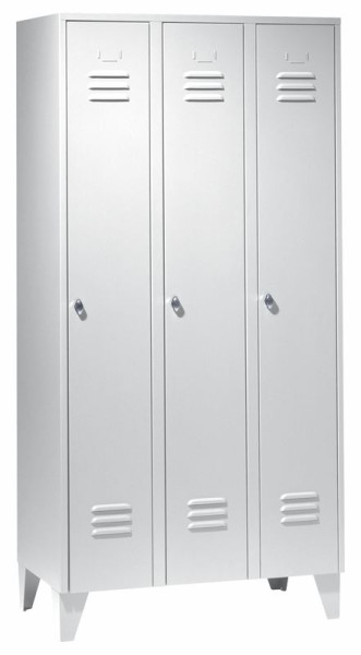 KLW stalen kledingkast met poten, 1850 x 900 x 500 mm H x B x D, 3 vakken, 3 hoedenplanken, 3 kledingroedes met elk 3 kledinghaken, 08/93-SA