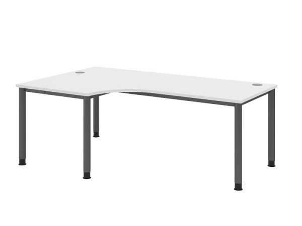 Hammerbacher bureau HS82, 200 x 120 cm, blad: wit, 25 mm dik, hoekvorm 90°, 4-poots frame in grafiet, werkhoogte 68,5-81cm, VHS82/W/G