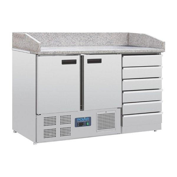 Polar 2-deurs pizzabar met marmerblad met 6 lades 257L, CT425
