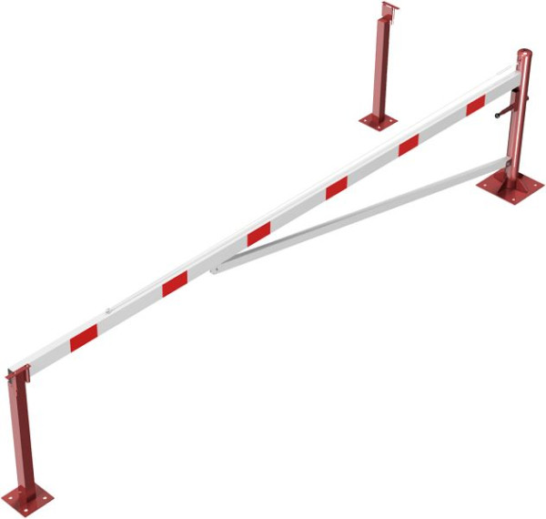 Schake roterende slagboom met steunpaal en kabelversterking, voor deuvelbevestiging, slagboomlengte: 4500 mm, voor hangslot, 4213_45VBP