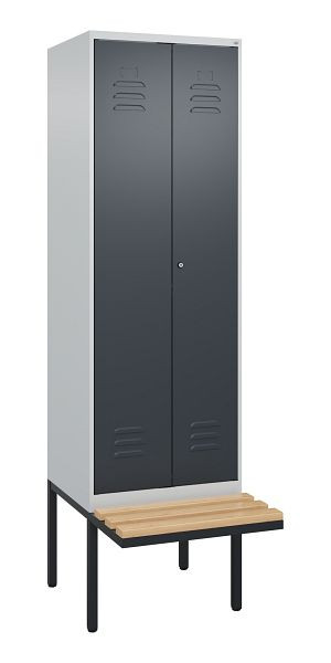 C+P Umkleidespind Classic PLUS, Doppel-Spind, 2 Abteile, 2120x600x815mm, 7035/7016, Zylinderschloss, Buche-Sitzleisten, 0800427-20P S10052