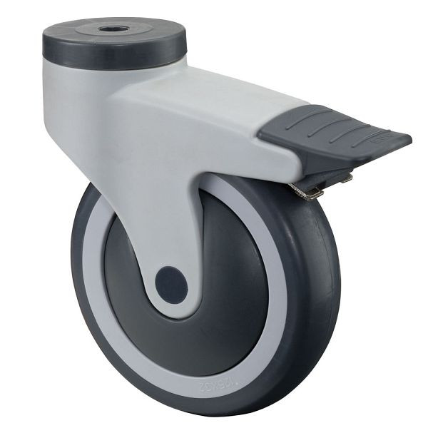 BS-rollen Kunststofrol met rem, breedte 32 mm, Ø100 mm, tot 100 kg, grijs rubberen loopvlak, kogellager, verpakking van 2 stuks, C121.A82.100