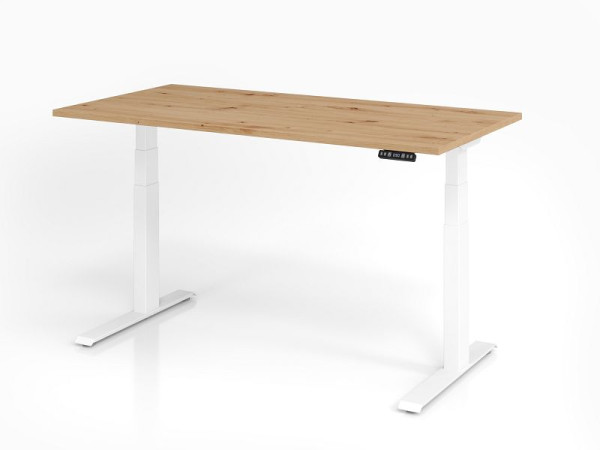 Hammerbacher bureau XDKB16, 160 x 80 cm, blad: knoestig eiken, 25 mm dik, ABS dikke rand, rechthoekige vorm, wit, VXDKB16/R/W
