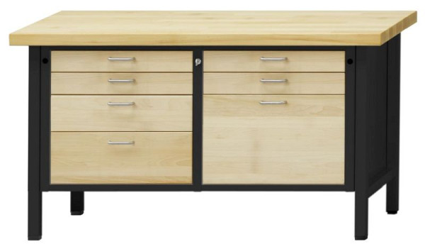 ANKE kastwerkbank; 1500x700mm; Beuk massieve plaat; Links 4 laden 90, 90, 150, 210 mm; Rechts 3 laden 90, 90, 360 mm