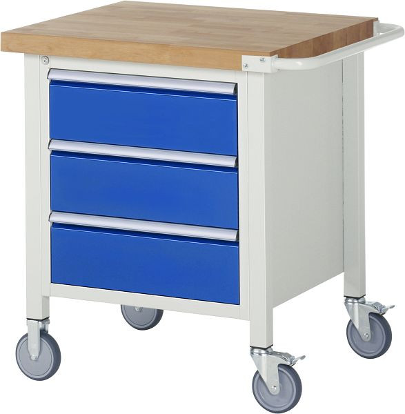 RAU verrijdbare werkbank 8000 - model 8157, B750 x D700 x H880-1080 mm, systeemonderstel B670 x D650 mm, 3 laden, 05-8157A2-077B4H.11