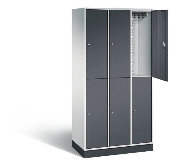 C+P locker, dubbellaags intro, H1950xW920xD490mm, kleur: lichtgrijs / zwartgrijs, 8270-301 S10056