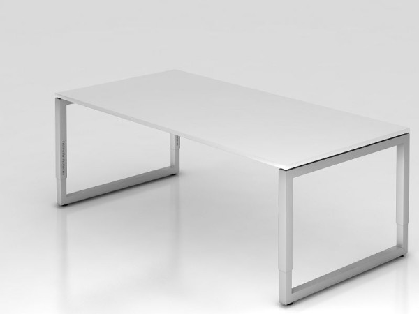 Hammerbacher bureau O-voet vierkant 200x100cm wit, rechthoekige vorm met zwevend tafelblad, VRS2E/W/S