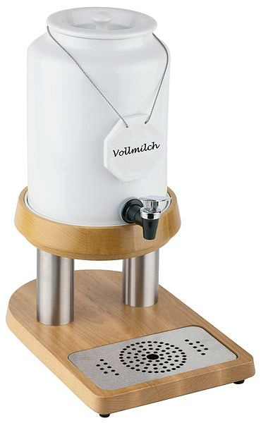 APS melkkan -TOP FRESH-, 23 x 32 cm, hoogte: 42 cm, porselein, roestvrij staal, beukenhout (verzegeld), inclusief porseleinen bord, 10840