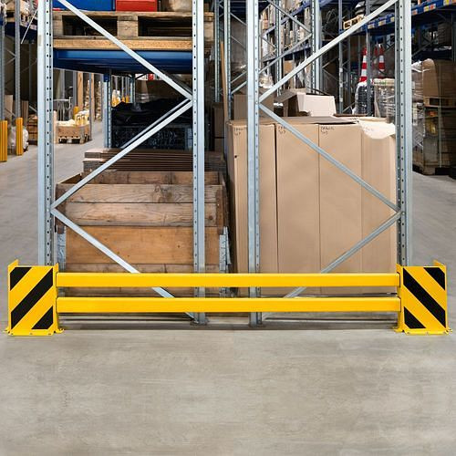 Ampere plankbeschermingsplank C-profiel, uitschuifbaar tot 2700 mm, geel gecoat, kunststof dwarsbalk, 311060