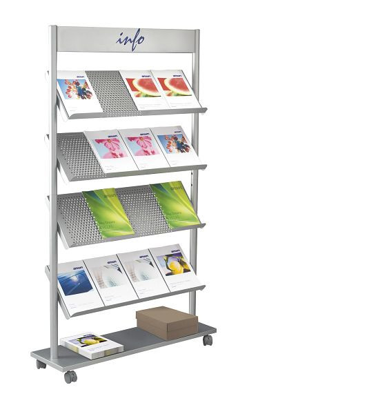 Kerkmann brochurestandaard Rico 16 x DIN A4 van gepoedercoat staal, aluminium zilver, 42633214