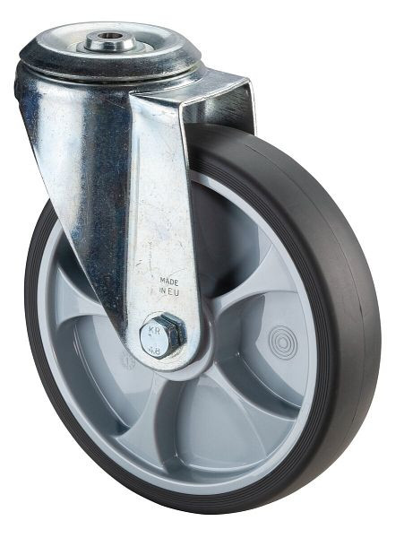 BS rollen transportwiel zwenkwiel, grijs thermoplastisch rubberen wiel, kogellager, achtergat, diameter: 200 mm, L101.A85.202