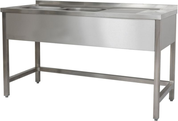 A&S Polarny spoeltafel 1500 x 600 x 850 mm 2 wastafels links, zonder onderstel, 600 mm diepte, SPTO1562BL