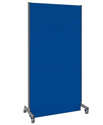 DENIOS mobiele akoestische scheidingswand, basisveld, B 1250, H 2500 mm, tweezijdige akoestische geperforeerde plaat, grijs/blauw, 293110