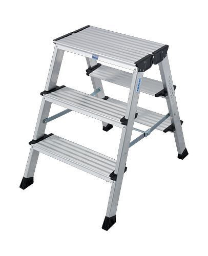 Krause dubbele vouwtrap, aluminium, met grote bovenbasis, 2 x 3 treden, inclusief platform, 257458