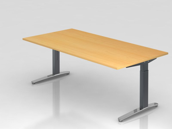 Hammerbacher bureau C-onderstel 200x100cm beuken/grafiet (gepolijst), rechthoekige vorm, VXB2E/6/GC