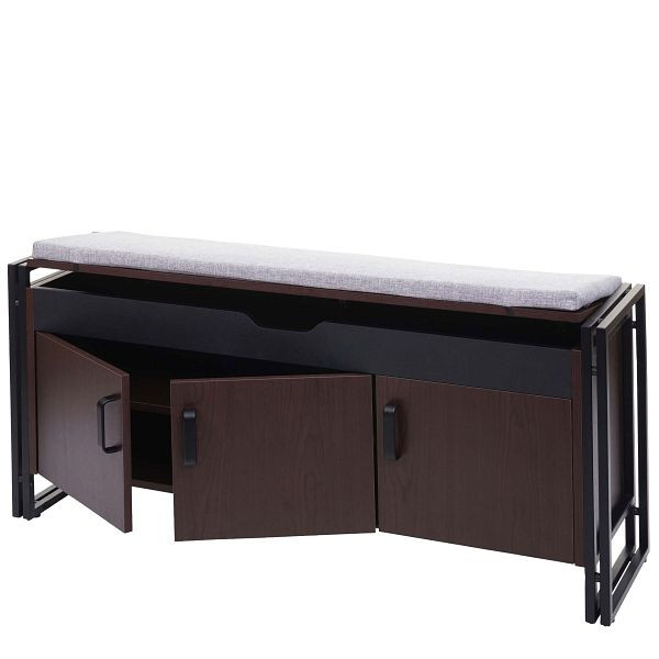 Mendler schoenenkast met zitje HWC-A27, ladekast bank met kussen, 53x110x30cm 3D-structuur metaal, donkerbruin, 75029