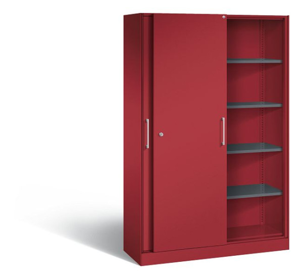 C+P schuifdeurkast Asisto, H1980xB1200xD435mm, kleur: robijnrood, beugelgreep, 5 niveaus, 142001-000 S10120