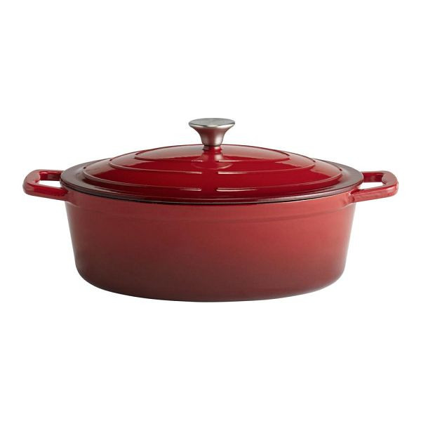 APS braadpan met deksel "5 STARS", gietijzer, geschikt voor inductie, ovenbestendig, inclusief dekselhouder, 33 x 25 cm, 5 liter, rood, 88308