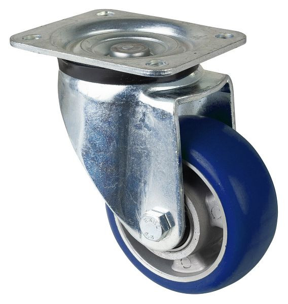 BS Rollen zwaarlastwiel zwenkwiel, polyurethaan wiel 83 Shore, aluminium velg, kogellager, plaat, diameter: 125 mm, L600.B92.125