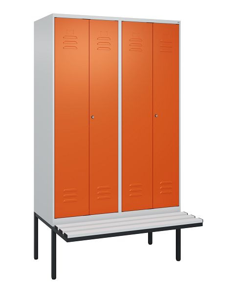 C+P Umkleidespind Classic PLUS, Doppel-Spind, 4 Abteile, 2120x1200x815mm, 7035/2004, Zylinderschlösser, Untergestell & Sitzfläche, 0800427-40P S10092