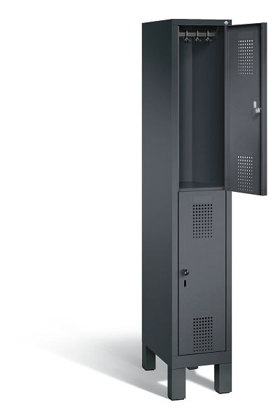 C+P locker dubbeldekker Evolo, H1850xB320xD500mm, kleur: zwart-grijs, 48310-10 S10099