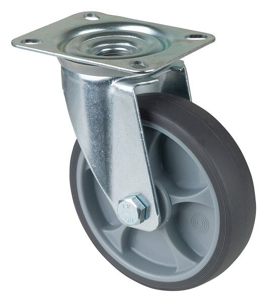BS rollen transportrol, breedte 32 mm, Ø125 mm, tot 120 kg, thermoplastische grijze banden, kogellagers, plaat, verpakking van 2, L400.A85.127