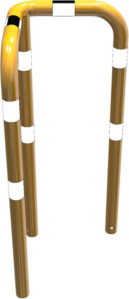 Schak-stootbeschermbeugel 90° gelijkbenig stalen buis Ø 76 mm geel/zwart, totale breedte: 600 mm, hoogte boven de grond: 1150 mm, voor inzetting in beton, 477_61BG
