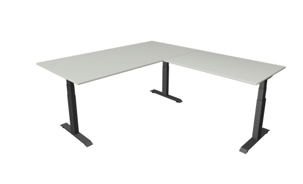 Kerkmann Move 4 zit-statafel, B 2000 x D 1000 mm met aanbouwelement 1200 x 800 mm, elektrisch in hoogte verstelbaar van 640-1290 mm, lichtgrijs, 10083311