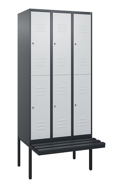 C+P dubbeldekskast Classic PLUS, 3 compartimenten, 2120x900x815mm, 7016/7035, cilindersloten, zwevende zitting, 0803407-30 S10028