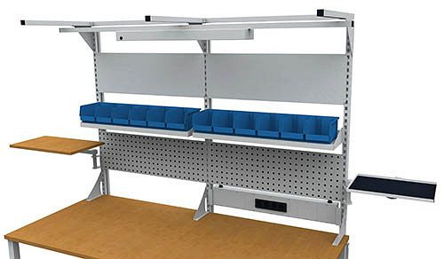 Bedrunka + Hirth meerwandige bouwvakkergo met bovenframe, 1x energiekanaal, 2x geperforeerde wand, 2x magneetwand, 2x legplank, 2000 x 1491 mm, 03.2014.01-1