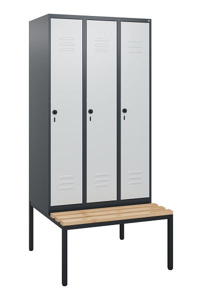 C+P luierkastje Classic PLUS, met onderbank, 3 vakken, 1950x900x815mm, 7016/7035, draaibare sluiting, beuken zitlat, 0800505-30 S10013