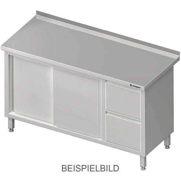 Stalgast werkkast met schuifdeuren 2000x600x850mm, met 2 ladeblok links, met opstaande rand, gelast, VAS20604LA